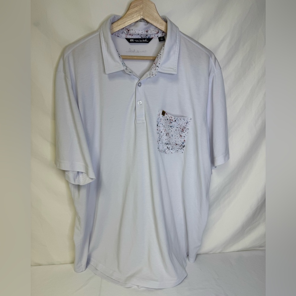 Travis Mathew White Polo with Speckled Chest Pocket